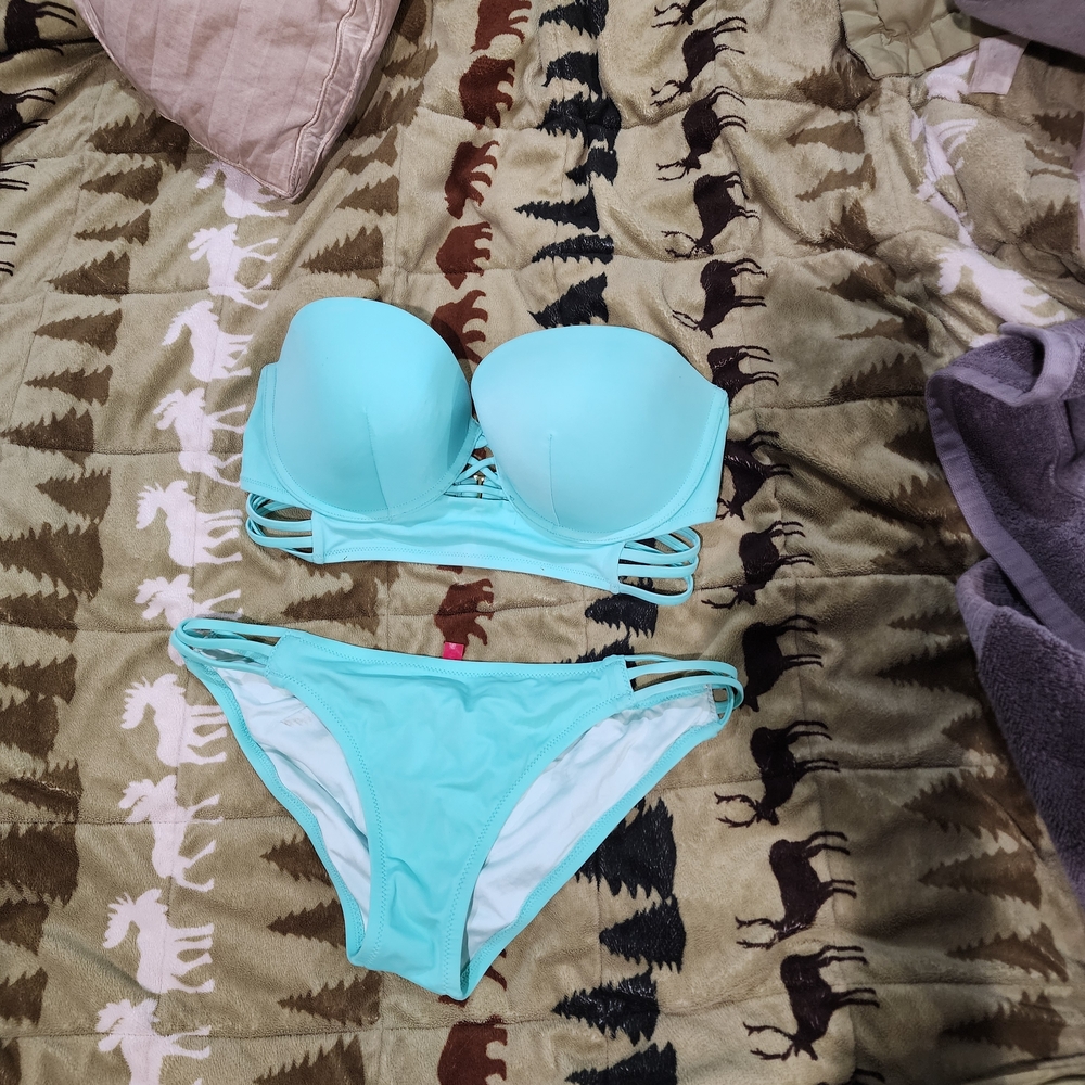 Victoria Secret Aqua Strapless Bikini Set